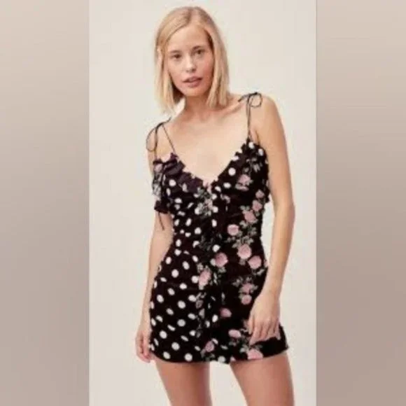 For Love And Lemons | Dresses | For Love Lemons Mochi Shirred Womens Mini Dress  Noir Roses Size Xs | Poshmark